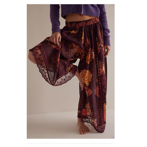 Free People Intimately FP Hey Lover Printed Sleep Pants Floral Lace Trim XS NWT